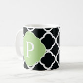 Groen zwart Quatrefoil monogram Koffiemok (Voorkant links)