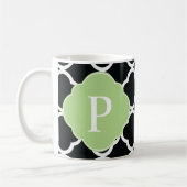 Groen zwart Quatrefoil monogram Koffiemok (Links)