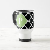 Groen zwart Quatrefoil monogram Reisbeker (Voorkant links)