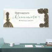 Groen & Zwart Quinceañera Aangepaste Welkomstbanne Spandoek (Beurs)