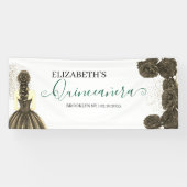 Groen & Zwart Quinceañera Aangepaste Welkomstbanne Spandoek (Horizontaal)