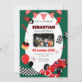 Groen & Zwart Race Verjaardag Uitnodigen - Met Fot Kaart