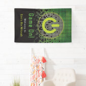 Groen Zwart Regen Pixels Videogame Bar Mitswa Spandoek (Insitu)