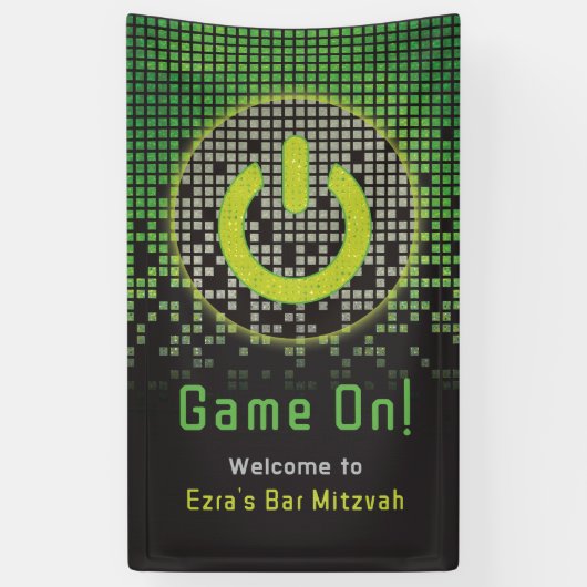 Groen Zwart Regen Pixels Videogame Bar Mitswa Spandoek (Verticaal)