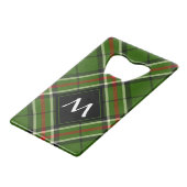 Groen, zwart, rood en wit Tartan Creditkaart Flessenopener (Voorkant Gekanteld)