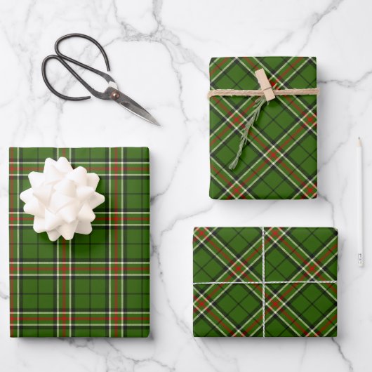Groen, zwart, rood en wit Tartan Inpakpapier Vel (Voorkant)