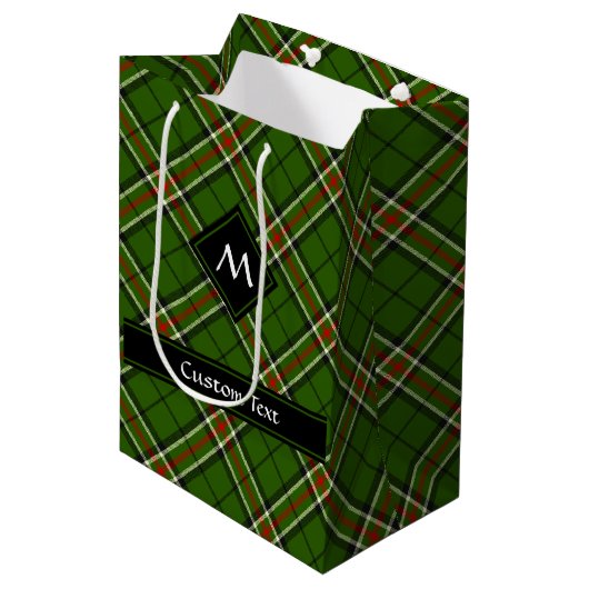 Groen, zwart, rood en wit Tartan Medium Cadeauzakje (Voorkant Gekanteld)