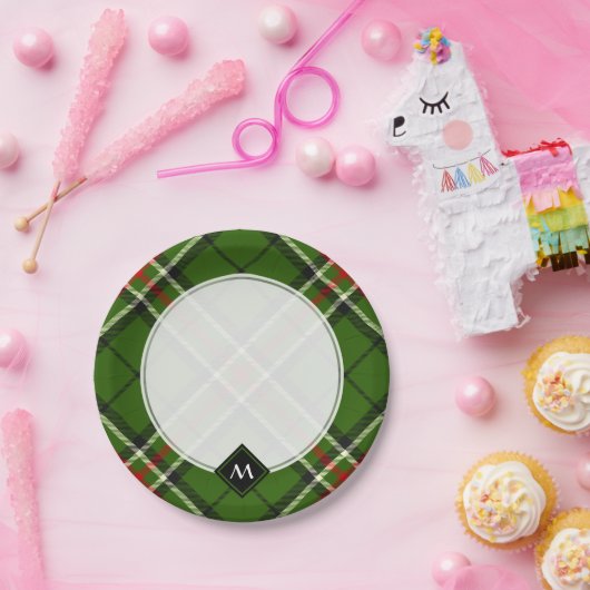 Groen, zwart, rood en wit Tartan Papieren Bordje (Feest)