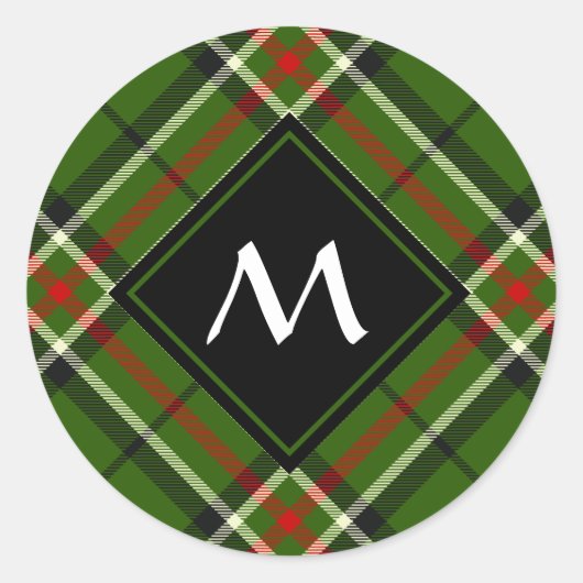 Groen, zwart, rood en wit Tartan Ronde Sticker (Voorkant)