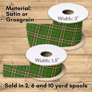 Groen, zwart, rood en wit tartan satijnen lint