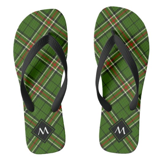 Groen, zwart, rood en wit Tartan Teenslippers (Voetbed)
