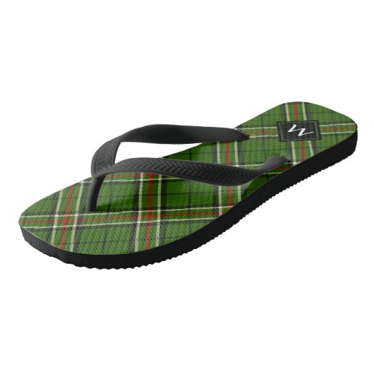 Groen, zwart, rood en wit Tartan Teenslippers (Schuin)