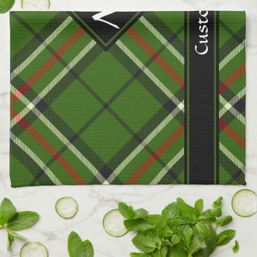 Groen, zwart, rood en wit Tartan Theedoek (Gevouwen)