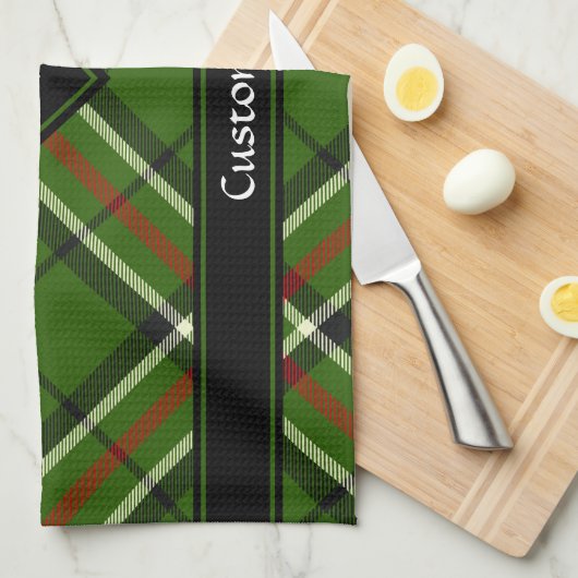 Groen, zwart, rood en wit Tartan Theedoek (Quarter Fold)