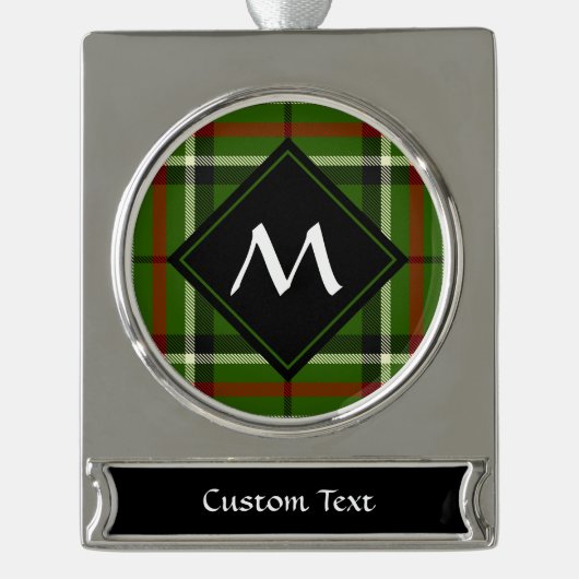 Groen, zwart, rood en wit Tartan Verzilverd Banner Ornament (Voorkant)