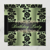 Groen & Zwart Roos Verjaardagsuitnodiging Kaart (Voorkant / Achterkant)