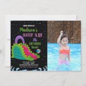 Groen Zwart Roze Foto Water Slide Verjaardag Kaart (Voorkant)