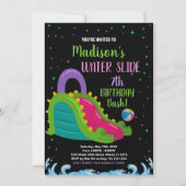 Groen Zwart Roze Water Slide Verjaardag Uitnodigin Kaart (Voorkant)