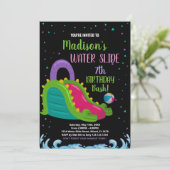 Groen Zwart Roze Water Slide Verjaardag Uitnodigin Kaart (Staand voorkant)