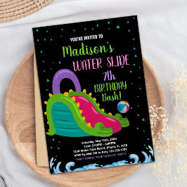 Groen Zwart Roze Water Slide Verjaardag Uitnodigin Kaart