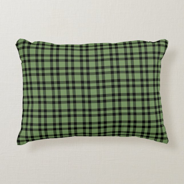 Groen zwart ruitpatroon accent kussen (Voorkant)