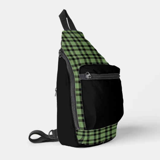 Groen zwart ruitpatroon sling bag (Linkerhoek)