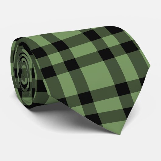 Groen zwart ruitpatroon stropdas (Opgerold)
