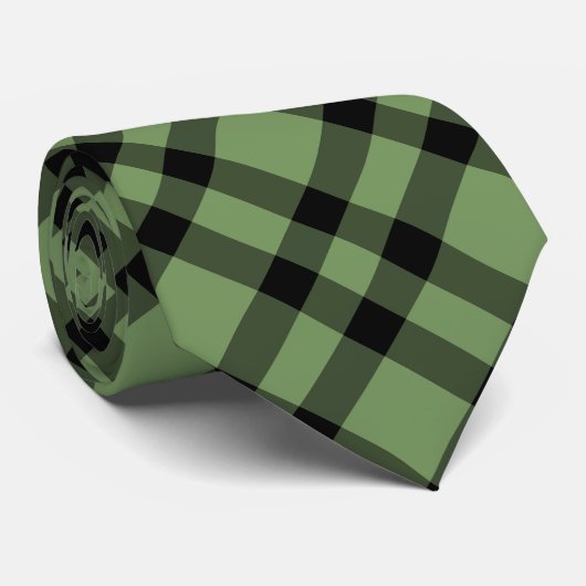 Groen zwart ruitpatroon stropdas (Opgerold)