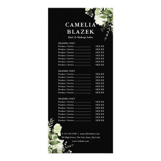 Groen Zwart Salon Service Menu Prijslijst (Voorkant)