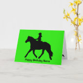 Groen Zwart Schattige Pony Rider Silhouette Verjaa Kaart (Gele Bloem)