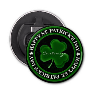 Groen/zwart Shamrock St Patrick's Day Thunder_Cove Button Flesopener