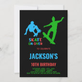 Groen Zwart Skateboards Verjaardag Uitnodigingen (Voorkant)