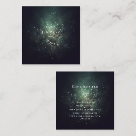 Groen Zwart Subtiele zachte glitter achtergrond Vierkante Visitekaartje (Voorkant / Achterkant)