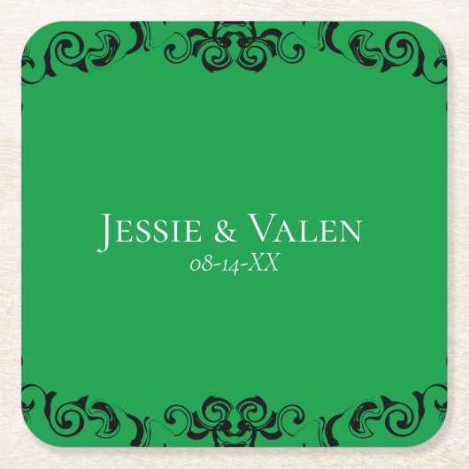 Groen Zwart Swirl Gothic Wedding Kartonnen Onderzetters (Voorkant)