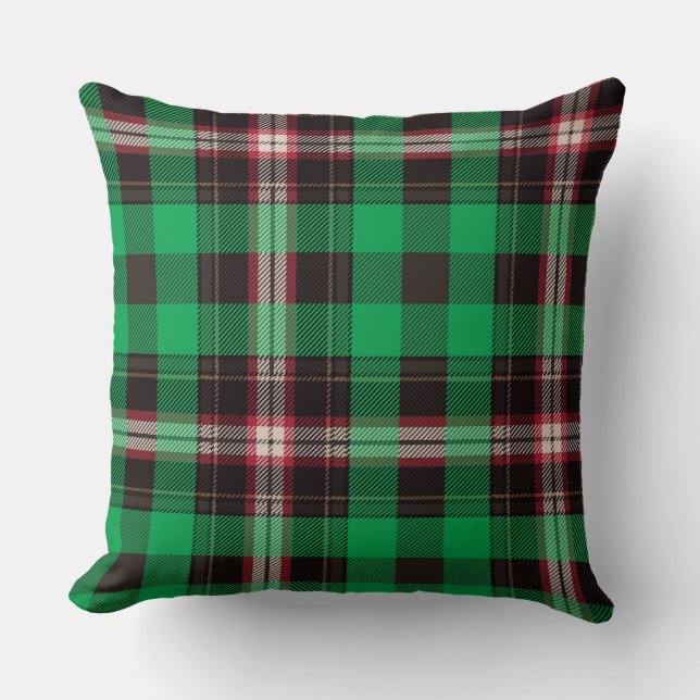 Groen Zwart Tartan Plaid Patroon Kussen (Voorkant)