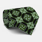 Groen & Zwart Tatreez Henna Thobe Print Patroon Stropdas (Opgerold)