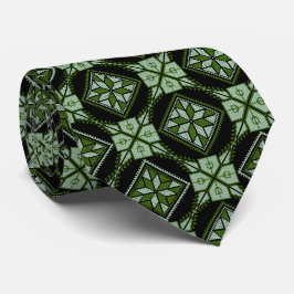 Groen & Zwart Tatreez Henna Thobe Print Patroon Stropdas