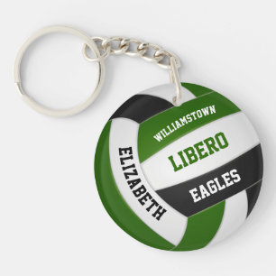Groen zwart team kleuren gepersonaliseerd volleyba sleutelhanger