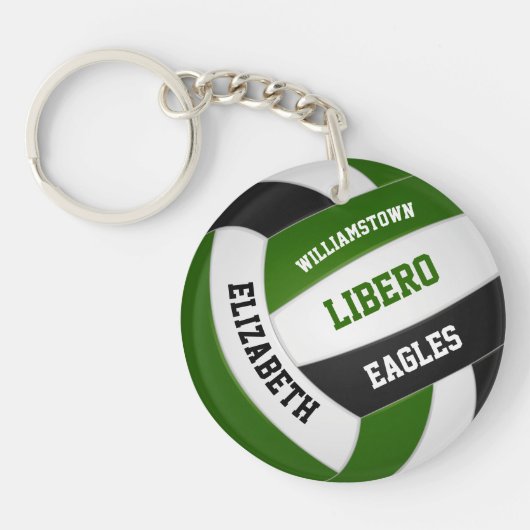 Groen zwart team kleuren gepersonaliseerd volleyba sleutelhanger (Voorkant)