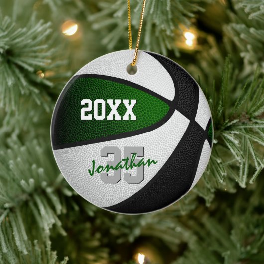 Groen Zwart Team Kleuren Herdenkingsbasketbal Keramisch Ornament (Boom)