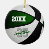 Groen Zwart Team Kleuren Herdenkingsbasketbal Keramisch Ornament (Voorkant)