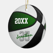 Groen Zwart Team Kleuren Herdenkingsbasketbal Keramisch Ornament (Links)