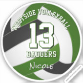 Groen Zwart Team Kleuren Volleybalspeler Sticker (Voorkant)