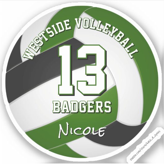 Groen Zwart Team Kleuren Volleybalspeler Sticker (Voorkant)
