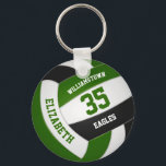 Groen zwart team voor meisjes volleybal sleutelhanger<br><div class="desc">Deze sportieve volleybal met de naam sleutelhanger biedt een realistische groene,  zwarte en witte volleybal waarop u de naam van de speler & jersey nummer plus school- of clubnaam en mascot naam kunt aanpassen in een lettertype met varisity letter - door katz_d_zynes</div>