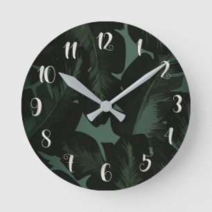 Groen & Zwart Tropische Bladeren Botanische Chic Ronde Klok