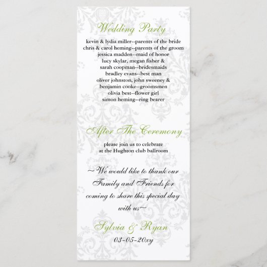 groen zwart Trouwprogramma Programmakaart (Achterkant)