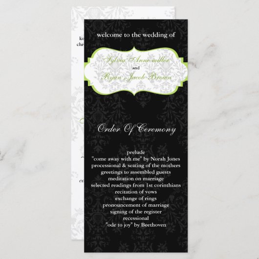 groen zwart Trouwprogramma Programmakaart (Voorkant / Achterkant)