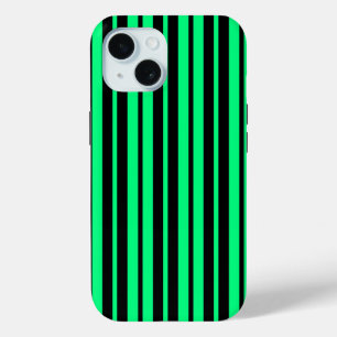 Groen Zwart Verticaal Streepjespatroonontwerp iPhone 15 Case