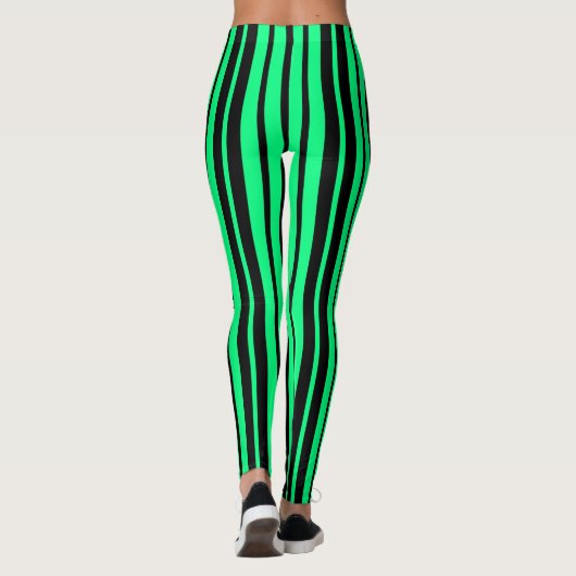 Groen Zwart Verticaal Streepjespatroonontwerp Leggings (Achterkant)